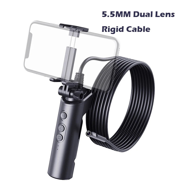 Dual Lens WIFI Endoscope HD1080P Wireless Pipe Inspection Borescope Camera Car Check Waterproof LEDs 2600mAh With Phone Holder