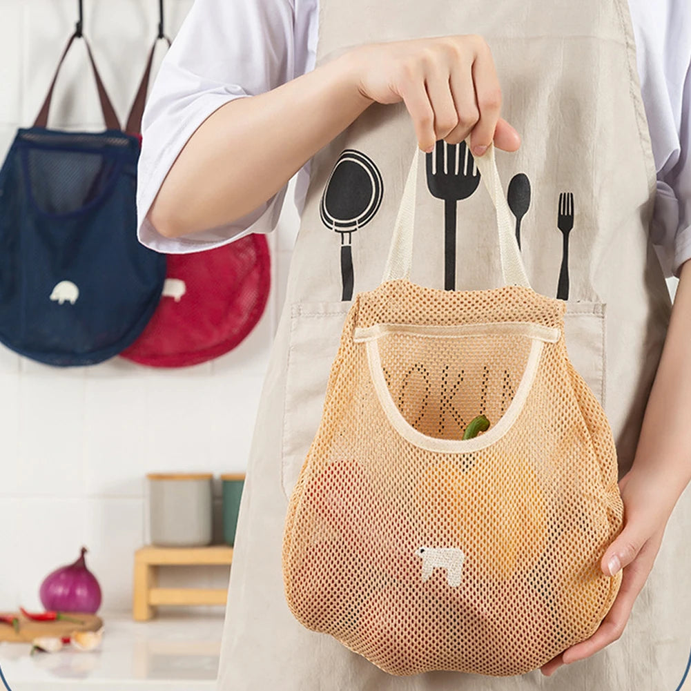 Reusable Kitchen Hanging Mesh Bag Home Fruit And Vegetable Storage Net Bag For Ginger Garlic Potatoes Onions Hollow Mesh Bag