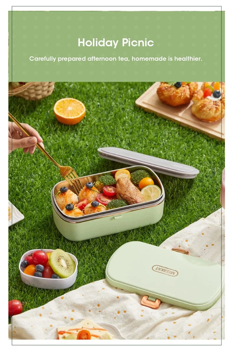 Electric Lunch Box Portable Food Warmer Water Free Bento Box Stainless Steel Food Warmer Office Food Lunch Box Electric Heater