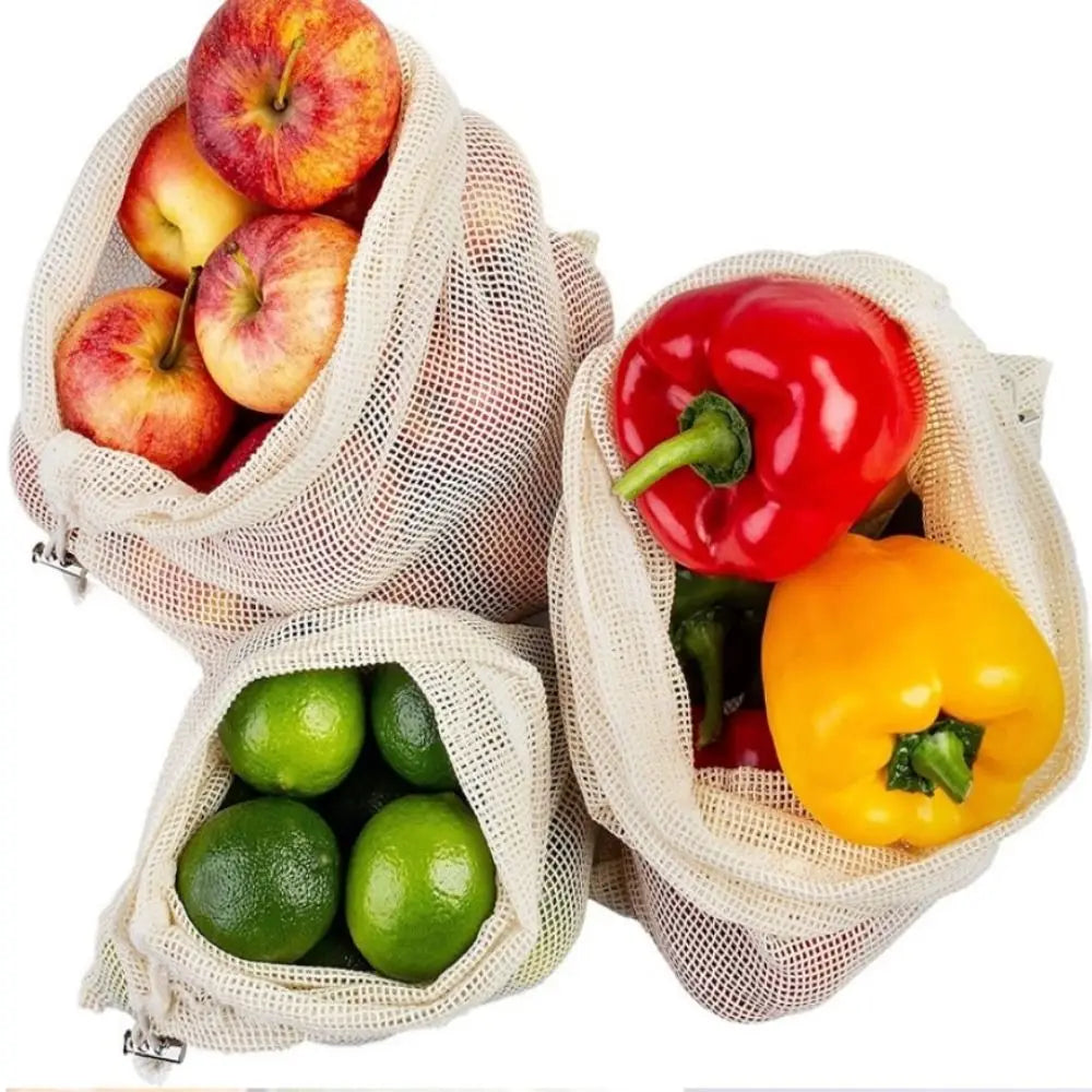 Reusable Cotton Mesh Bag Large Eco-friendly Mesh Shopping Bag Fruit and Vegetable Storage Light Weight Bundle Pocket Kitchen