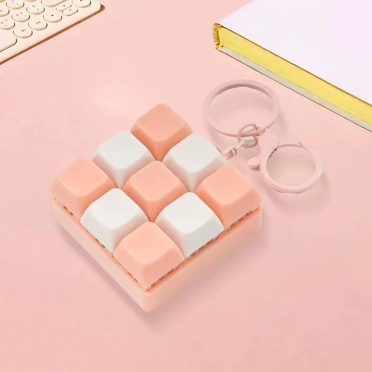 Clicky 9-Key Keyboard Keychain Pastel Fidget Key Ring Mechanical Switch Bag Charm for Gamers Office Desk Anxiety Relief Gift