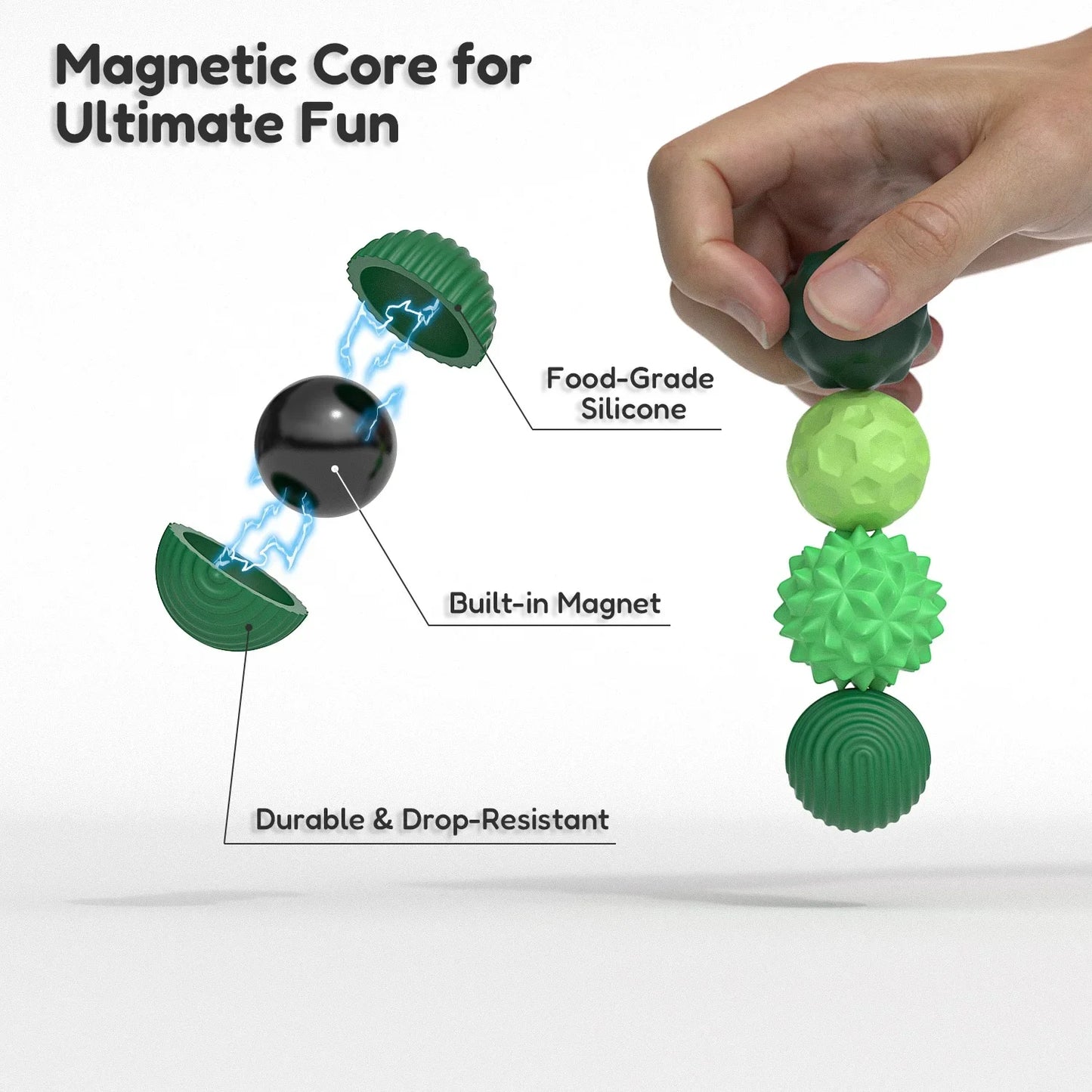 Silicone Magnetic Sensory Balls Fidget Toy Worry Balls Autism Calming Fidgeting Toy Kid Adults Anxiety Relief Stress Sensory Toy