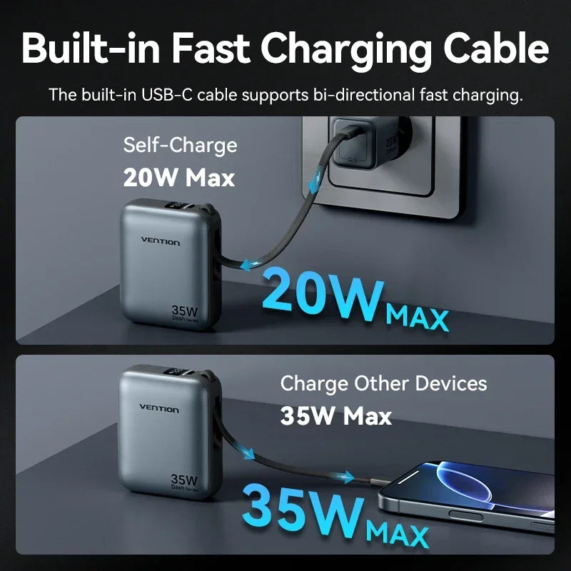 Vention CCC 10000mAh 35W Power Bank Fast Charge Portable Mini 3C PowerBank for iPhone 17 Xiaomi External Spare Battery Charger