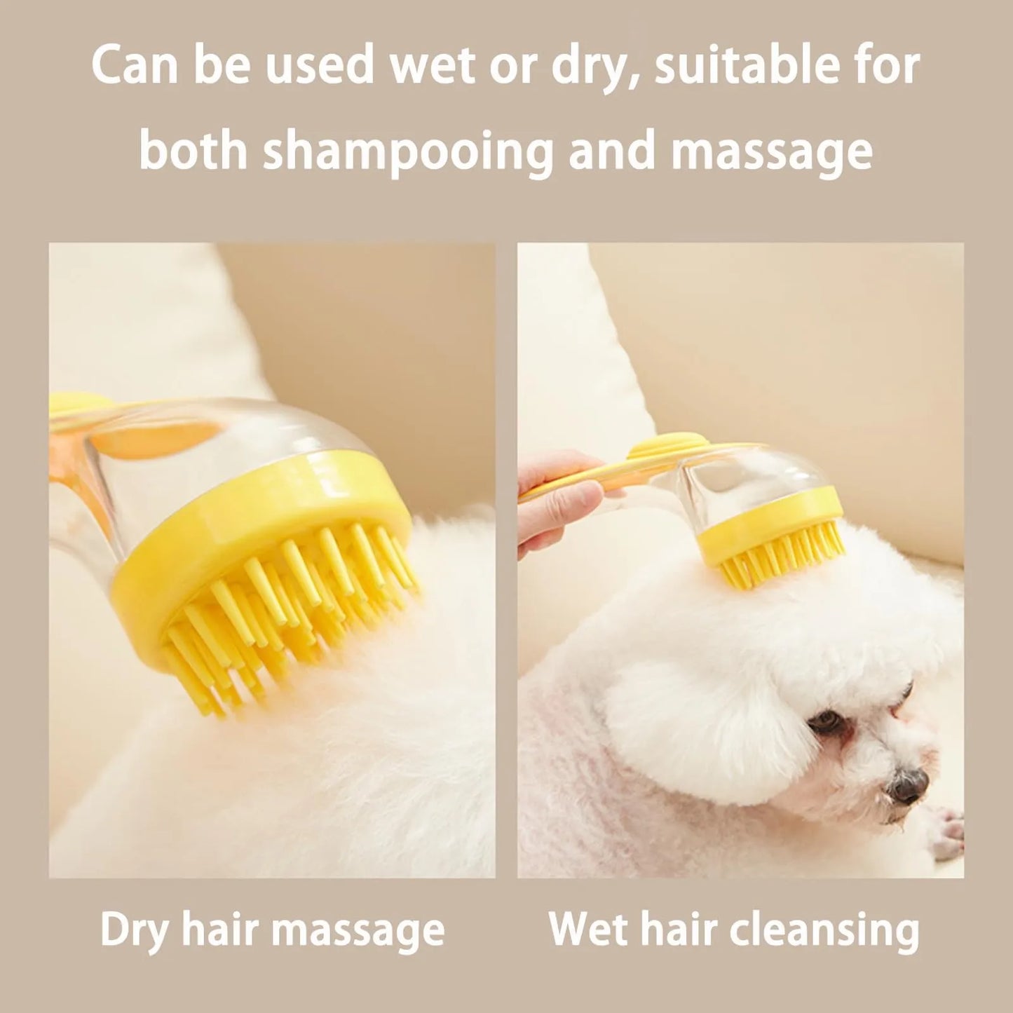 1pc Pet Bath Brush Soft Silicone Long Handle With Shampoo Dispenser Gentle Massage For Grooming And Cleaning Fur And Hair