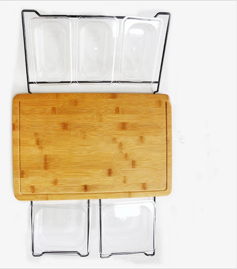 2025 Expandable Bamboo Cutting Board Set with Trays and Box for Kitchen Juice Trough Cutting Board Tools Storing Chopped Food