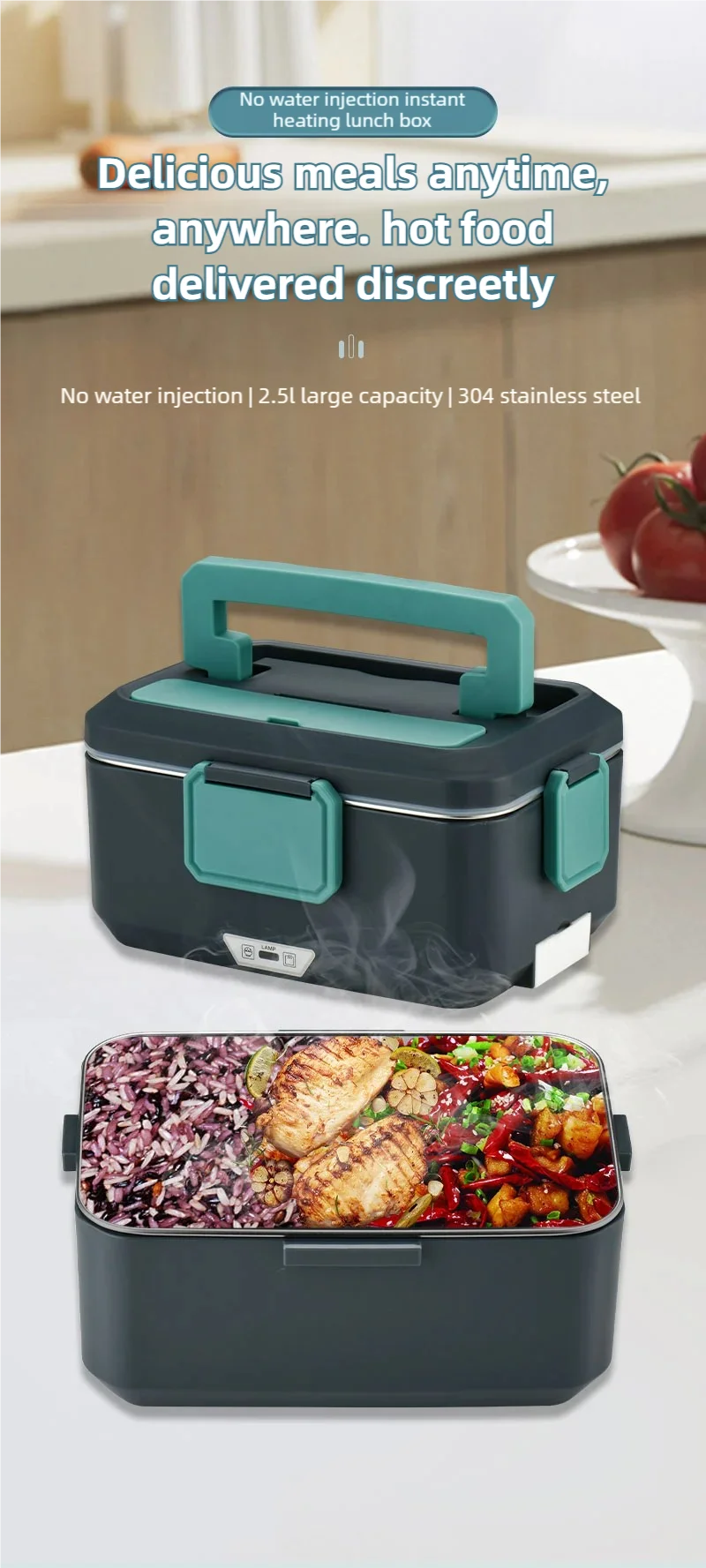 TINSOL New 3.5L Electric Lunch Box 90W Portable Food Heater Suitable for Car or Home Leak-proof Lunch Heating Microwave