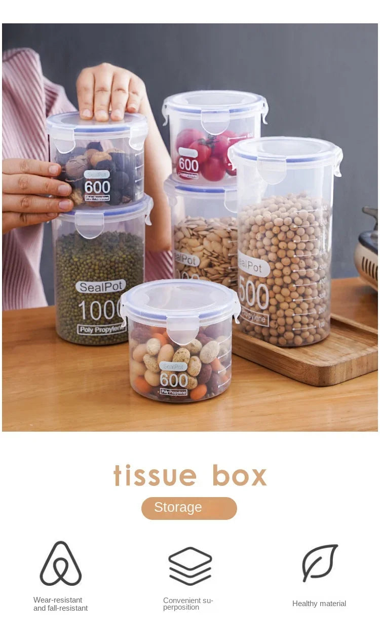 1-4PCS Sealed Jars With Scale Grain Crisper Kitchen Refrigerator Organize Sealed Container Clear Jar Spice Sugar Storage Boxes