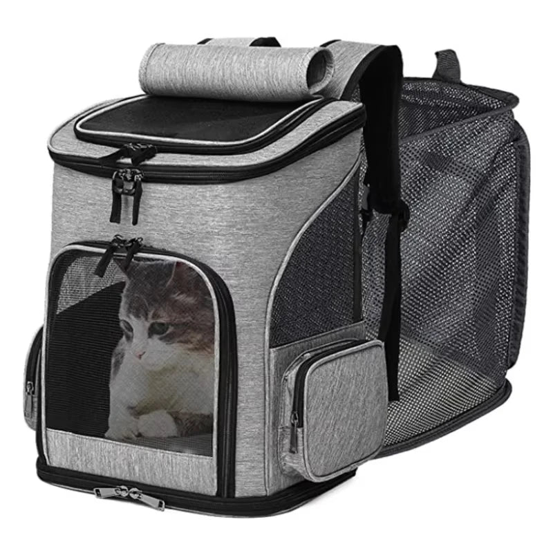 Cat Bag Outdoor Portable Cat Backpack, Foldable Small Dog And Cat Outdoor Bag Expandable Double Shoulder Pet Backpack