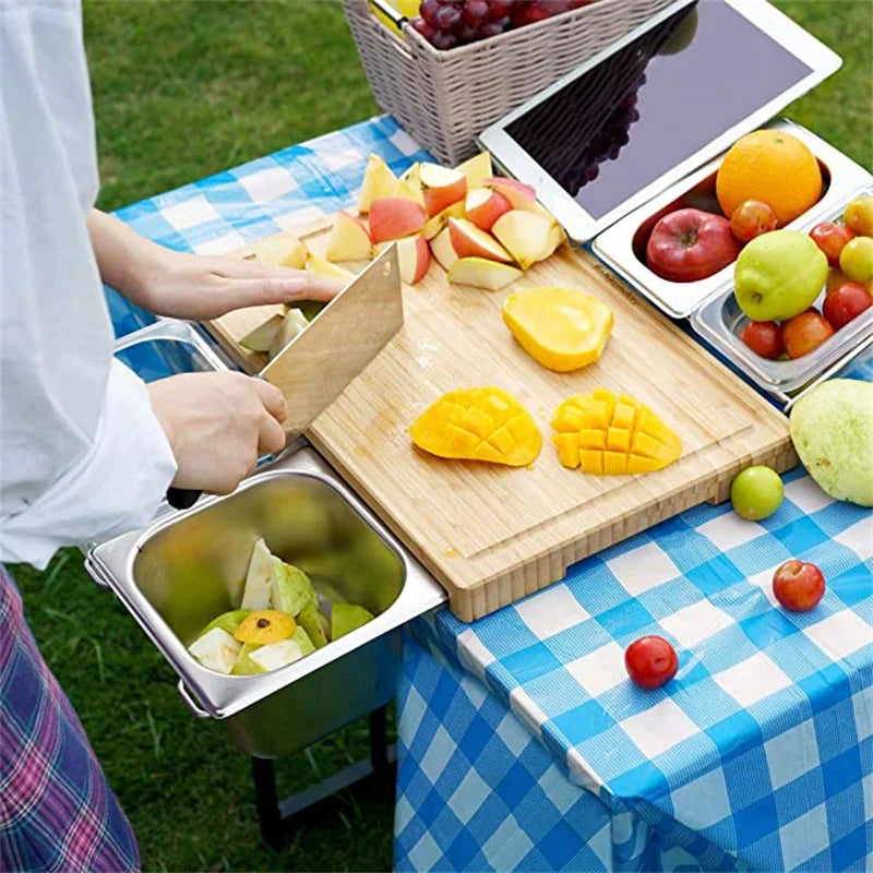 2025 Expandable Bamboo Cutting Board Set with Trays and Box for Kitchen Juice Trough Cutting Board Tools Storing Chopped Food