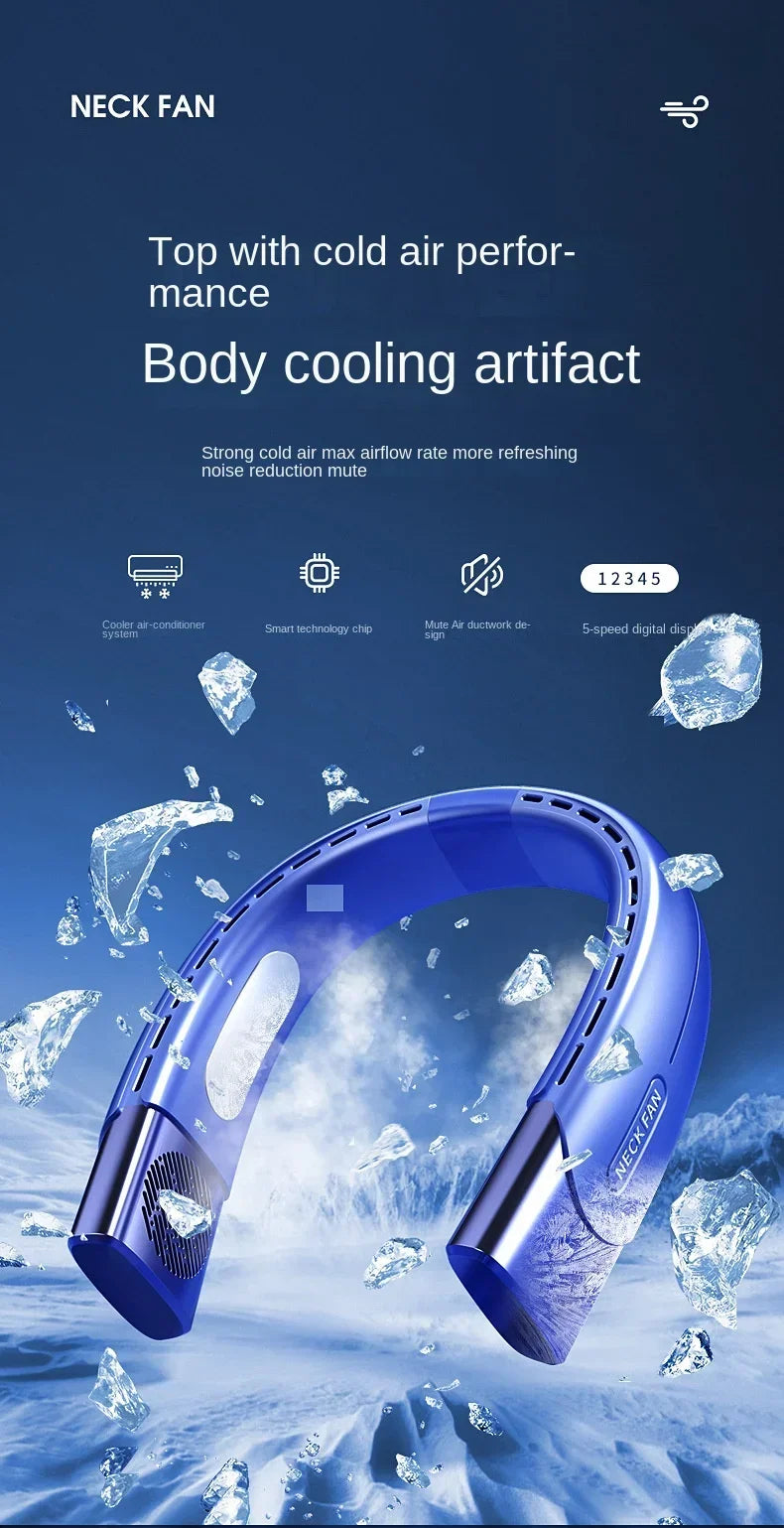 5 Speed Neck Fan Cooling Rechargeable Air Conditioning Fans Air Cooler 4000mAh Air Conditioner For Sports
