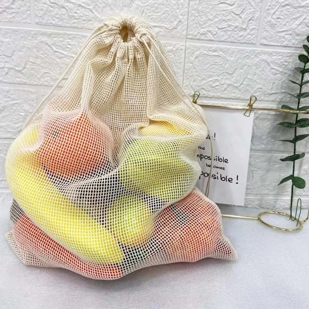 Reusable Cotton Mesh Bag Large Eco-friendly Mesh Shopping Bag Fruit and Vegetable Storage Light Weight Bundle Pocket Kitchen