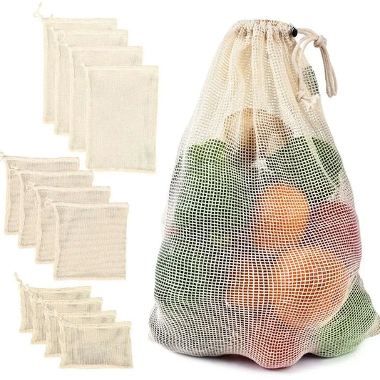 Reusable Cotton Mesh Bag Large Eco-friendly Mesh Shopping Bag Fruit and Vegetable Storage Light Weight Bundle Pocket Kitchen