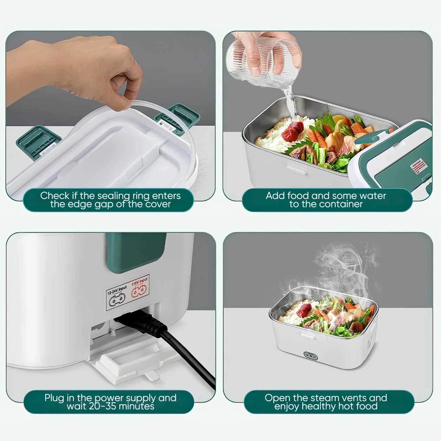 Electric Lunch Box Food Warmer 1.8 L 80W Outdoor Camping Bento Picnic Portable Food Heater Car/Home Self Heating Box