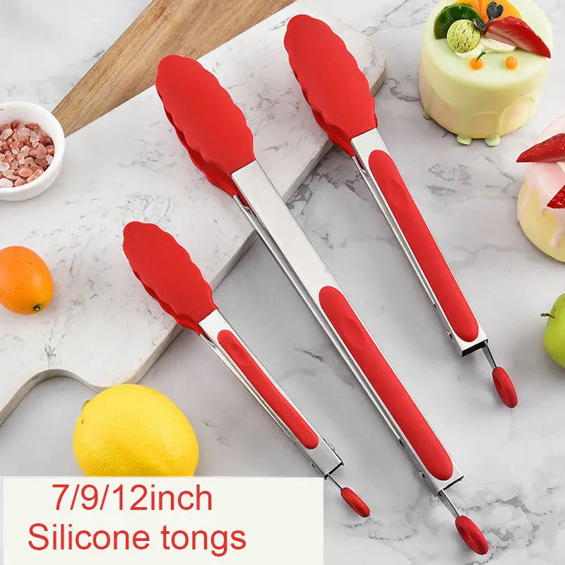 9 and 12 Inch Silicone Head Stainless Steel Bread and Salad Tongs Set Classic Novel Design for Everyday Dining for Restaurants