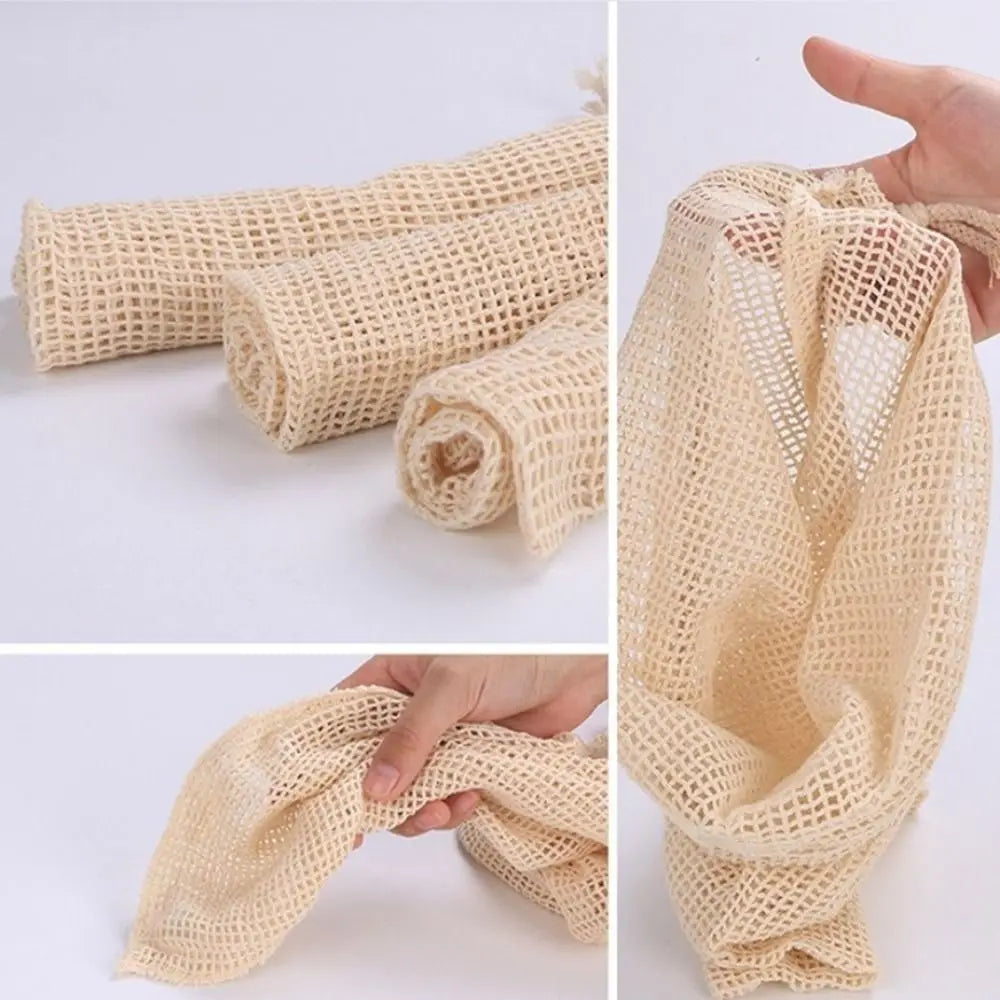 Reusable Cotton Mesh Bag Large Eco-friendly Mesh Shopping Bag Fruit and Vegetable Storage Light Weight Bundle Pocket Kitchen