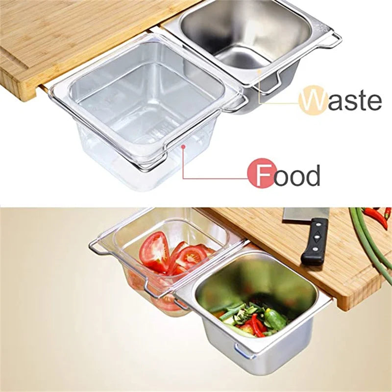 2025 Expandable Bamboo Cutting Board Set with Trays and Box for Kitchen Juice Trough Cutting Board Tools Storing Chopped Food
