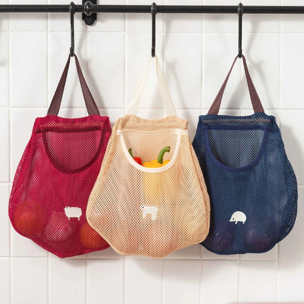 Reusable Kitchen Hanging Mesh Bag Home Fruit And Vegetable Storage Net Bag For Ginger Garlic Potatoes Onions Hollow Mesh Bag