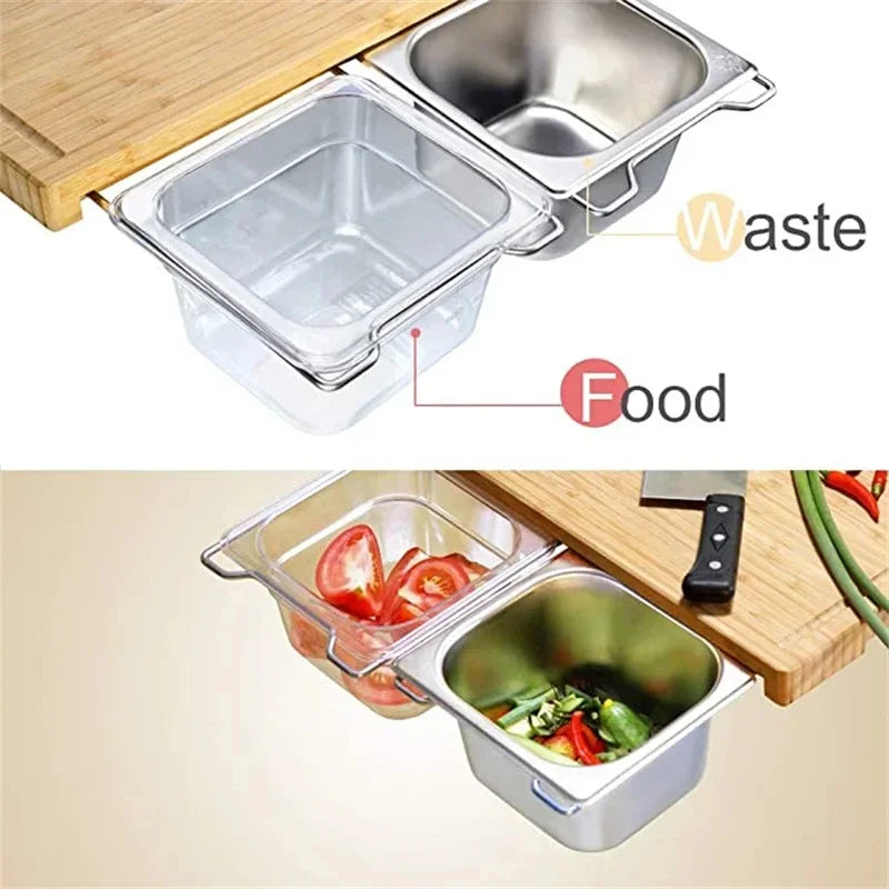 2025 Expandable Bamboo Cutting Board Set with Trays and Box for Kitchen Juice Trough Cutting Board Tools Storing Chopped Food