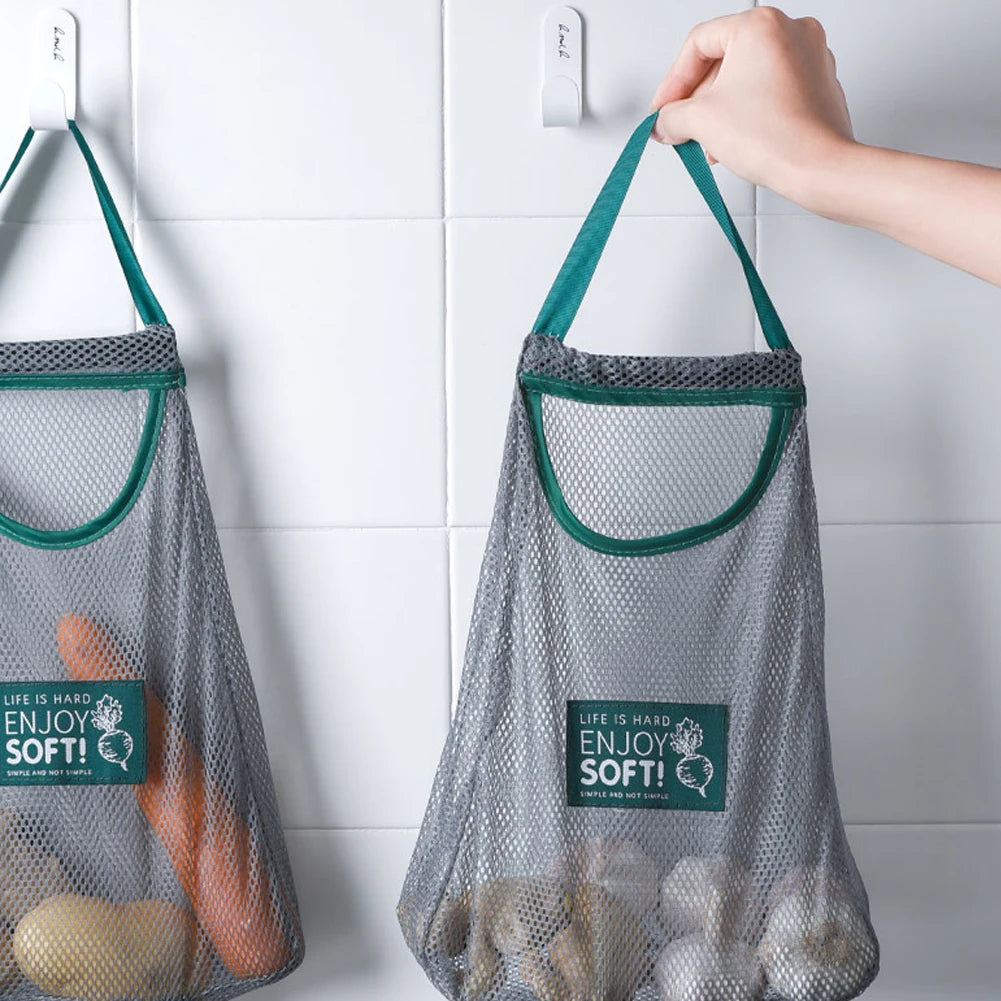 Reusable Kitchen Hanging Mesh Bag Home Fruit And Vegetable Storage Net Bag For Ginger Garlic Potatoes Onions Hollow Mesh Bag