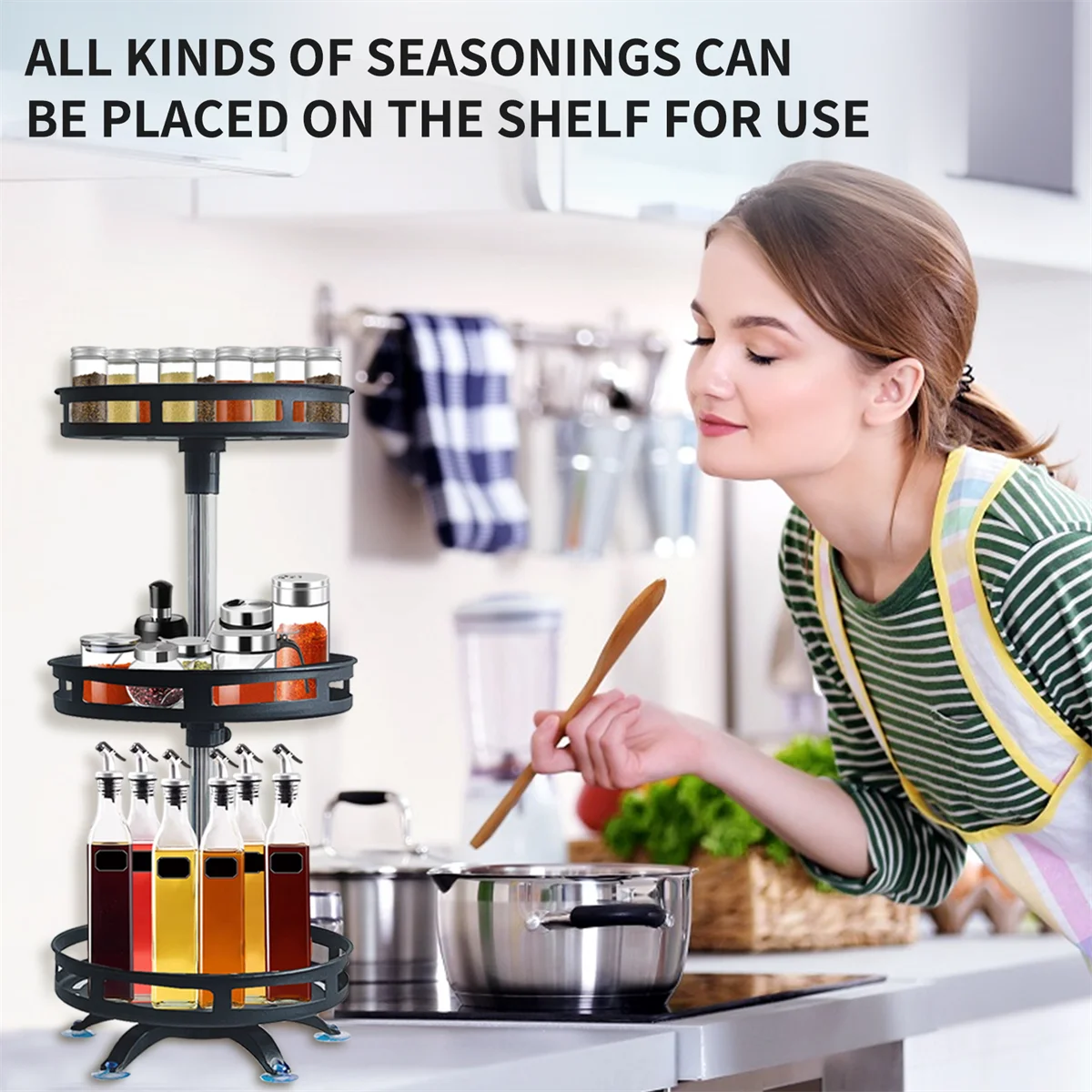 Rotatable Kitchen Storage Rack kitchen Accessories Spice Storage Rack Clean Storage 360 Degrees Rotatable Organizer Turntable