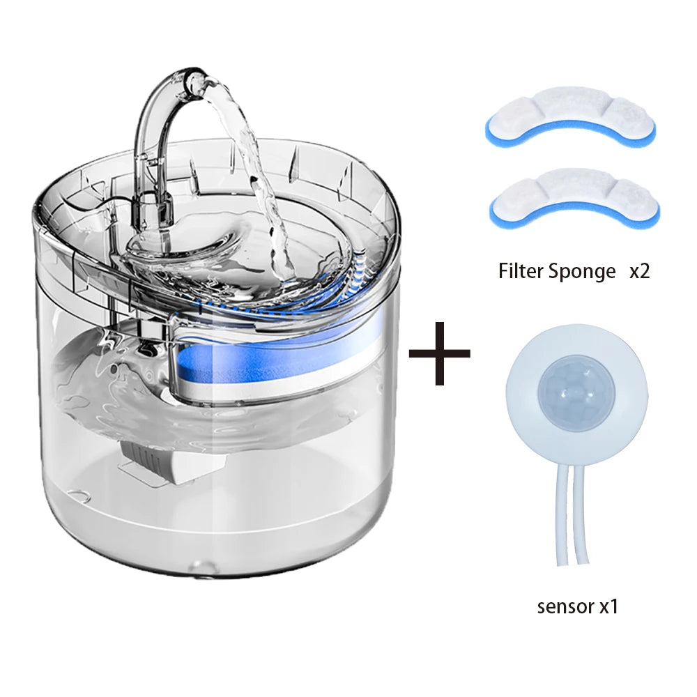 Automatic Cat Dog Water 2L Fountain With Faucet Dog Water Dispenser Transparent Filter Drinker Pet Sensor Drinking Feeder