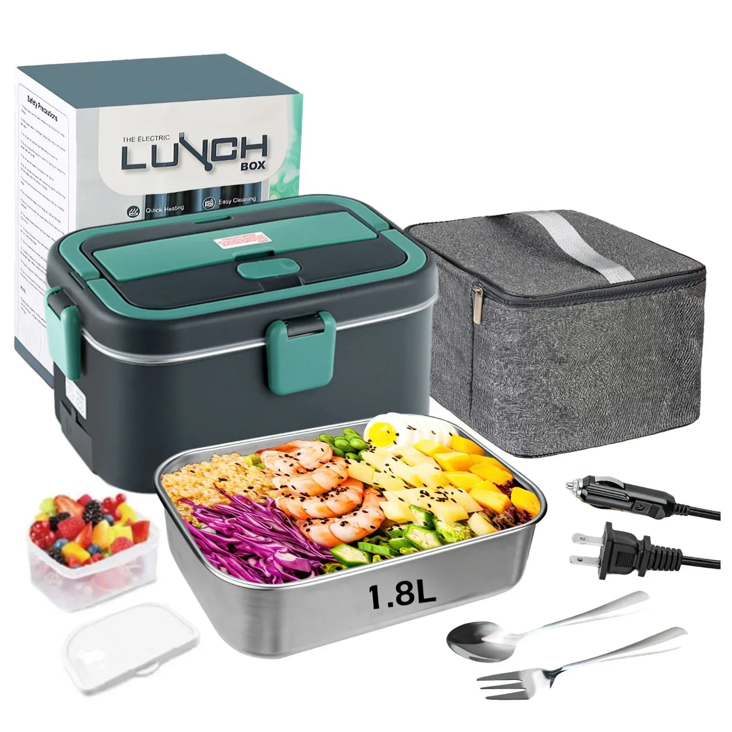 Electric Lunch Box Food Warmer 1.8 L 80W Outdoor Camping Bento Picnic Portable Food Heater Car/Home Self Heating Box