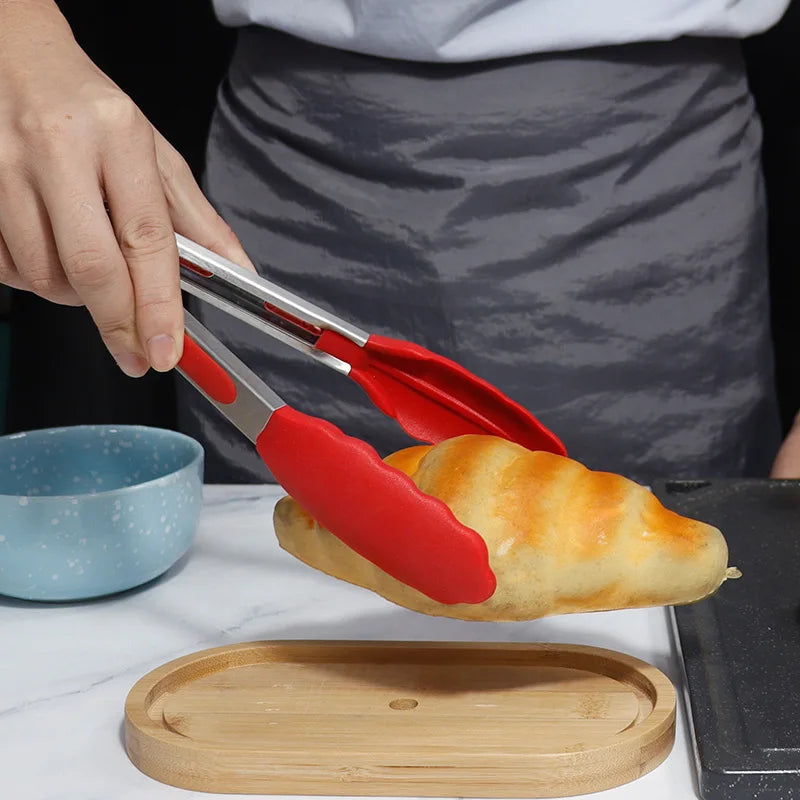1Pc Silicone Food Tongs Stainless Steel Kitchen Tongs Silicone Non-Slip Cooking Clip Clamp Bbq Salad Tools Grill Kitchen Tools