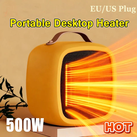 Mini Portable Heaters Desktop Mutes Fast Heating Warmer Fan 500W PTC-Ceramic Warm Air Heaters for Indoor Office Winter