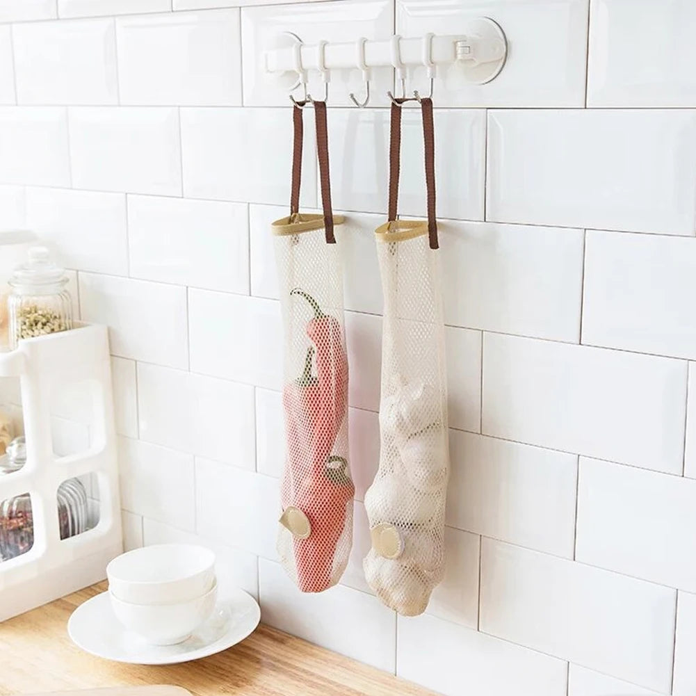 Reusable Kitchen Hanging Mesh Bag Home Fruit And Vegetable Storage Net Bag For Ginger Garlic Potatoes Onions Hollow Mesh Bag