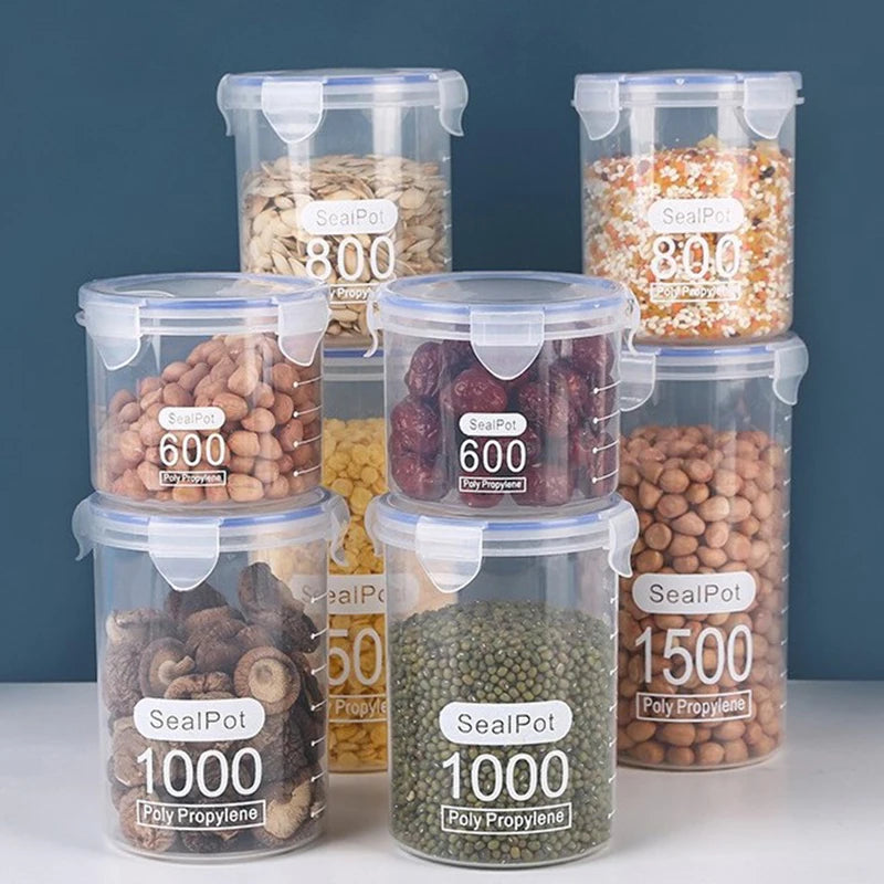 1-4PCS Sealed Jars With Scale Grain Crisper Kitchen Refrigerator Organize Sealed Container Clear Jar Spice Sugar Storage Boxes