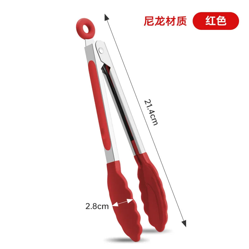 1Pc Silicone Food Tongs Stainless Steel Kitchen Tongs Silicone Non-Slip Cooking Clip Clamp Bbq Salad Tools Grill Kitchen Tools