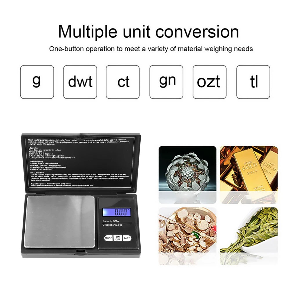 Mini Jewelry Scale 0.01g Electronic Stainless Steel Digital Pocket Scale Gold Gram Balance Portable Kitchen Scale Weighting Tool