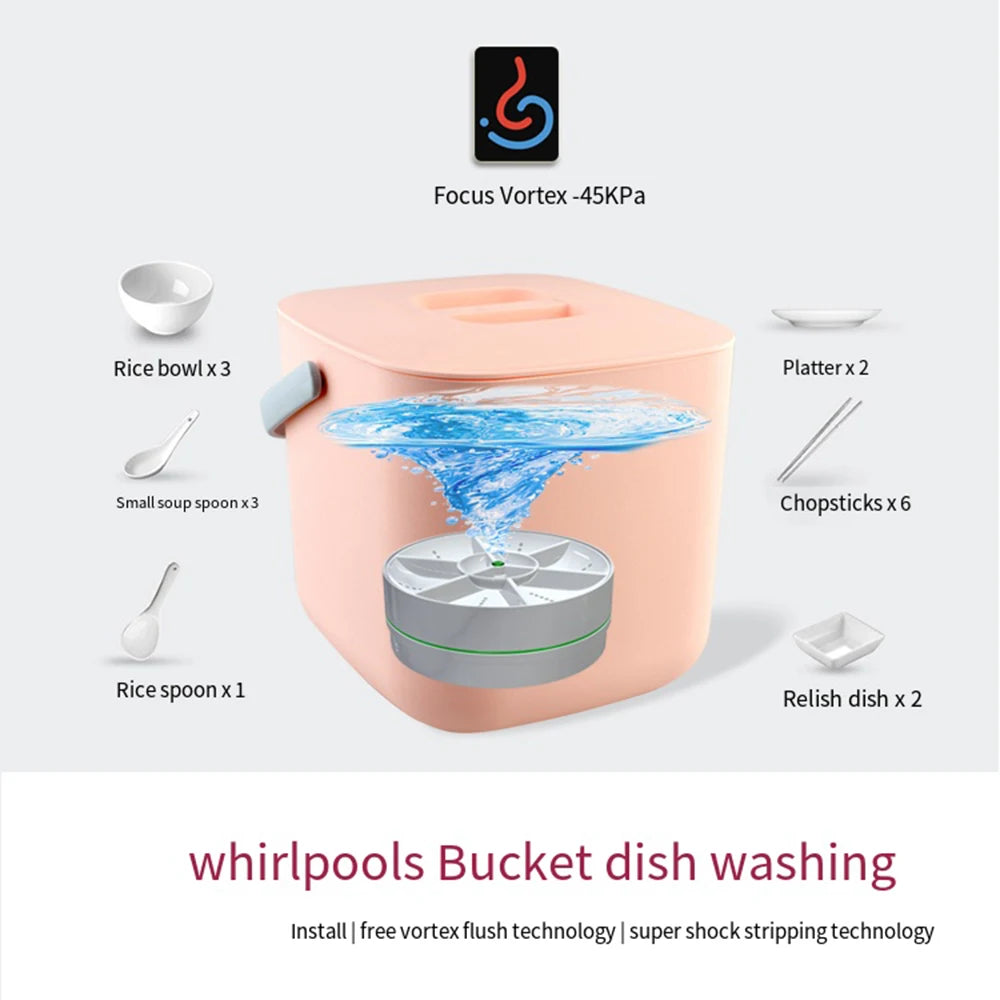 Mini Turbo Dishwasher Portable Ultrasonic Dish Washer USB Chargeable Vegetable Washing Machine Household Sink Dishwasher Device