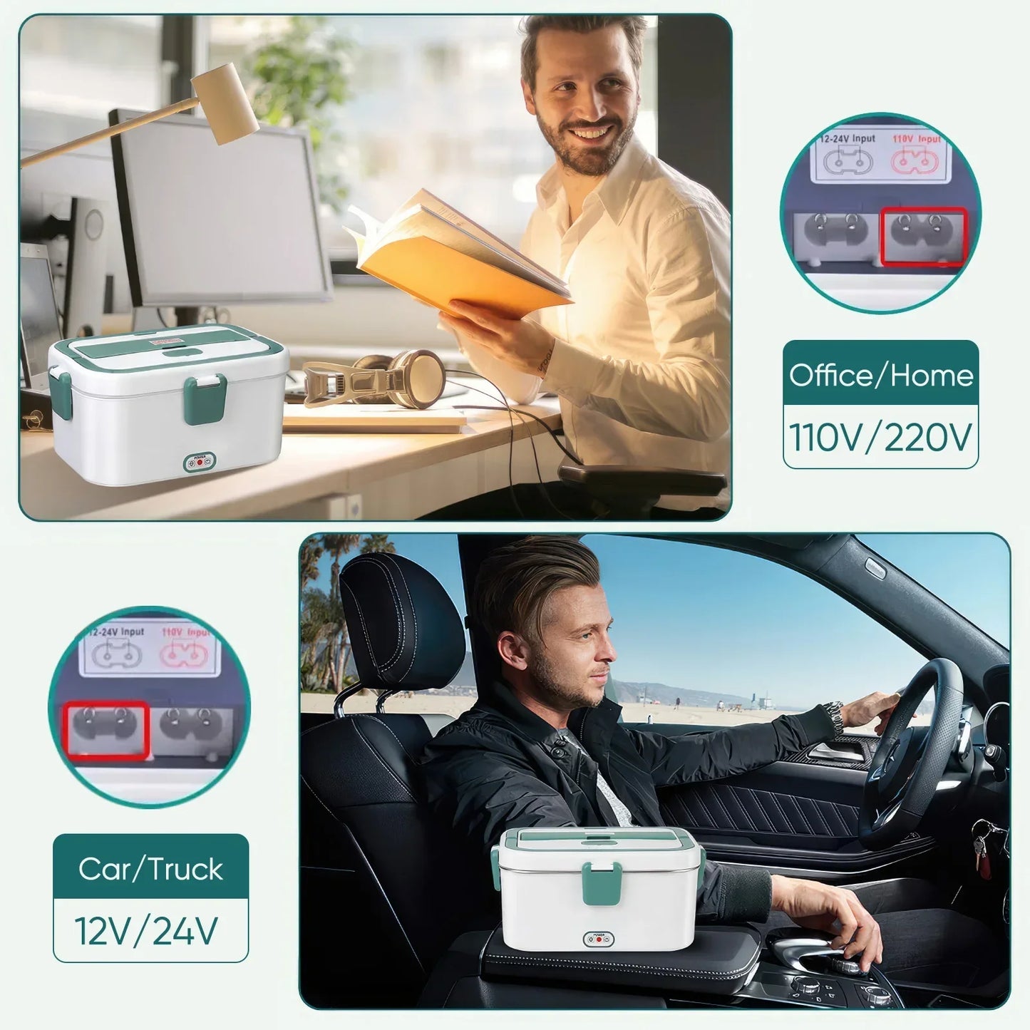 Electric Lunch Box Food Warmer 1.8 L 80W Outdoor Camping Bento Picnic Portable Food Heater Car/Home Self Heating Box