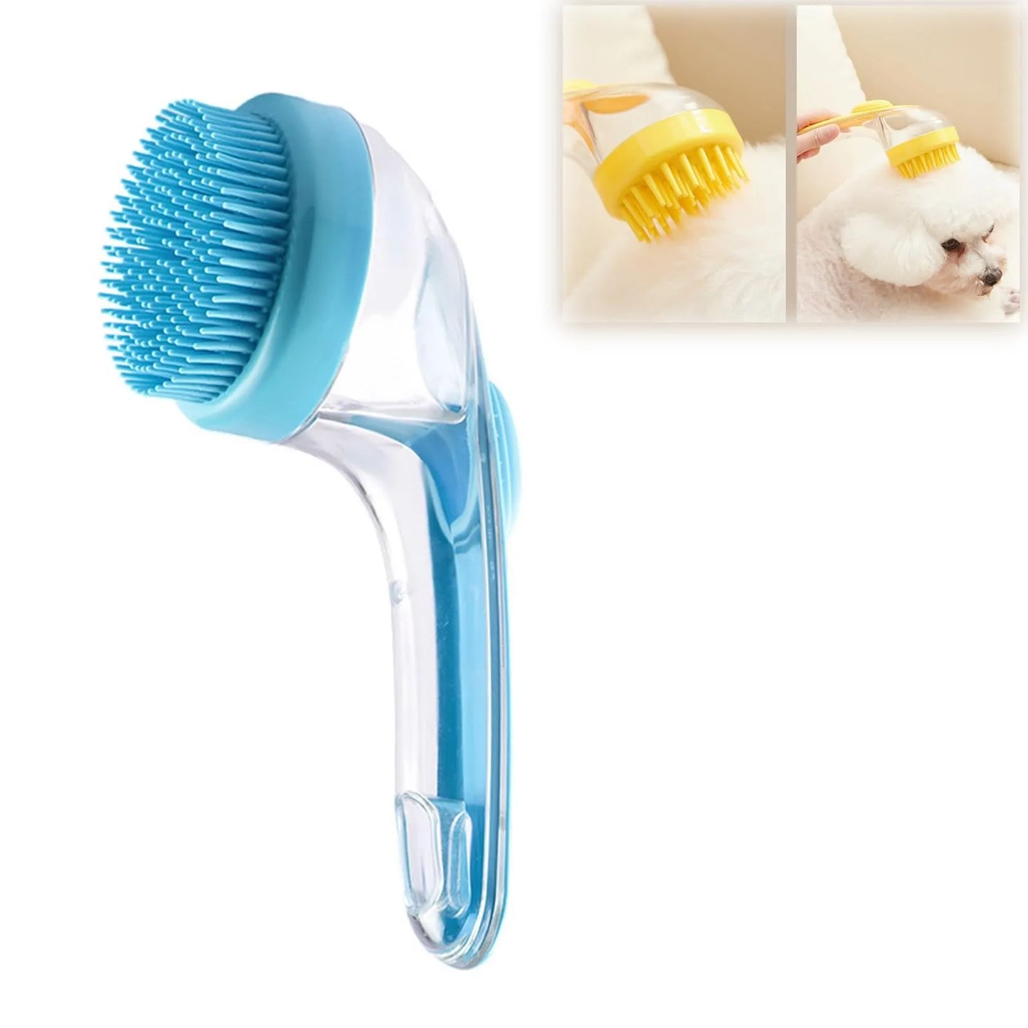 1pc Pet Bath Brush Soft Silicone Long Handle With Shampoo Dispenser Gentle Massage For Grooming And Cleaning Fur And Hair