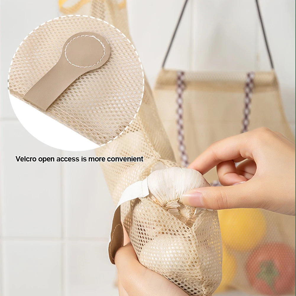 Reusable Kitchen Hanging Mesh Bag Home Fruit And Vegetable Storage Net Bag For Ginger Garlic Potatoes Onions Hollow Mesh Bag
