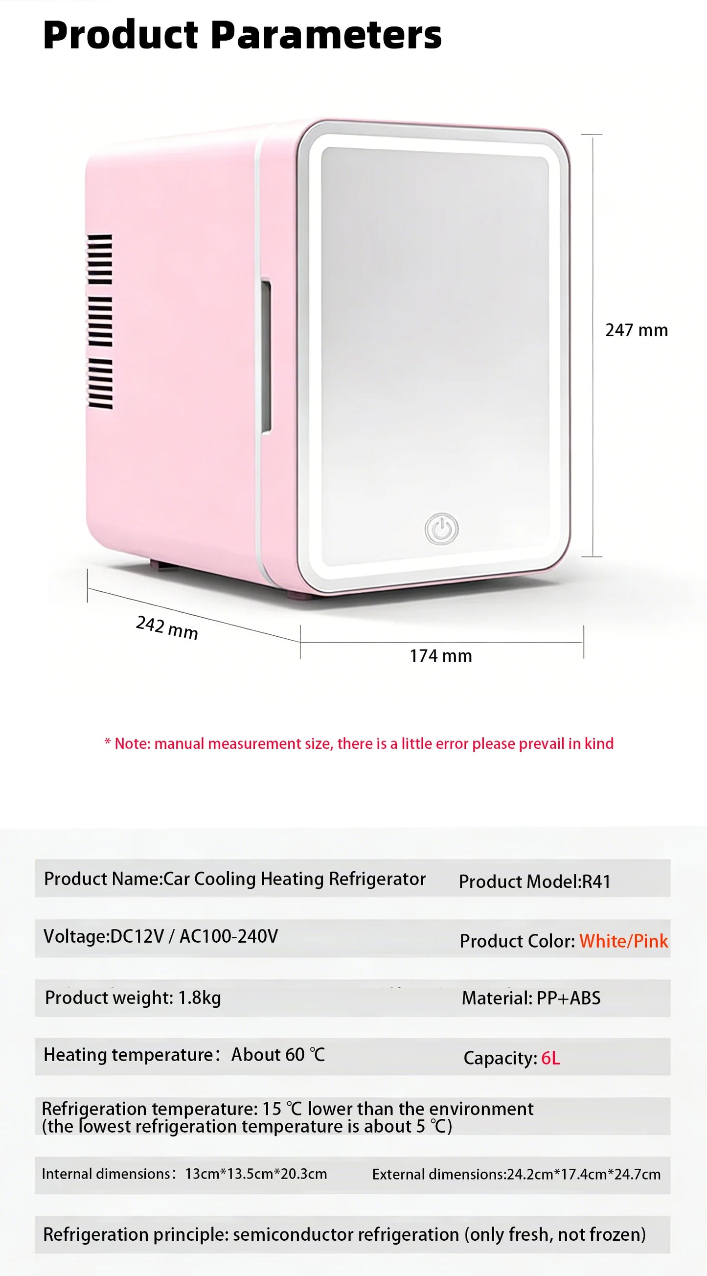 6L/9L LED Mirror Mini Fridge With Light 12V 240V Portable Cosmetic Refrigerator Cooler Warmer for Car Home Makeup Skincare