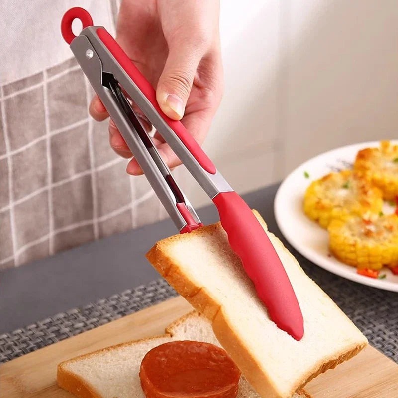 1Pc Silicone Food Tongs Stainless Steel Kitchen Tongs Silicone Non-Slip Cooking Clip Clamp Bbq Salad Tools Grill Kitchen Tools