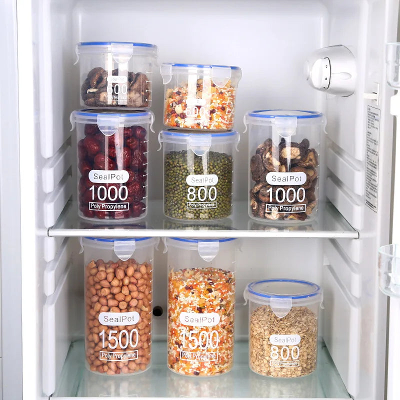 1-4PCS Sealed Jars With Scale Grain Crisper Kitchen Refrigerator Organize Sealed Container Clear Jar Spice Sugar Storage Boxes