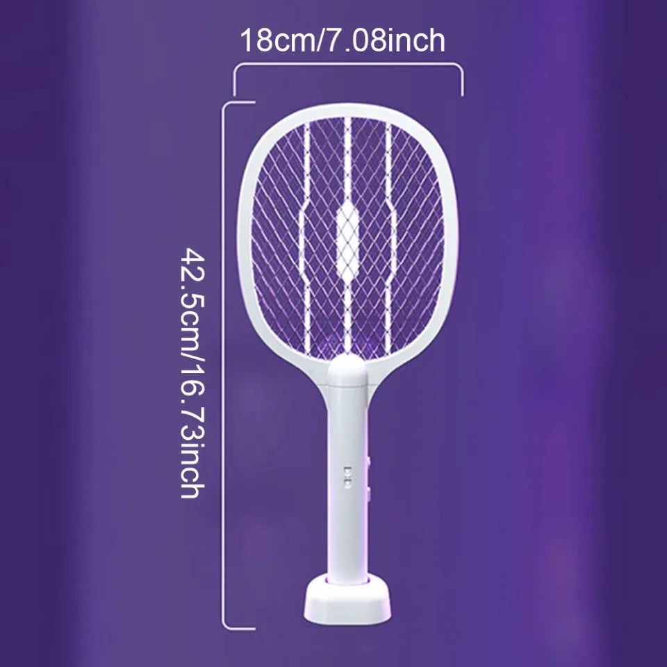 Handheld Electric Fly Swatter, Bug Zapper Racket, 2 in 1, USB Rechargeable, Mosquito Killer Lamp, Pest Control, 3000V
