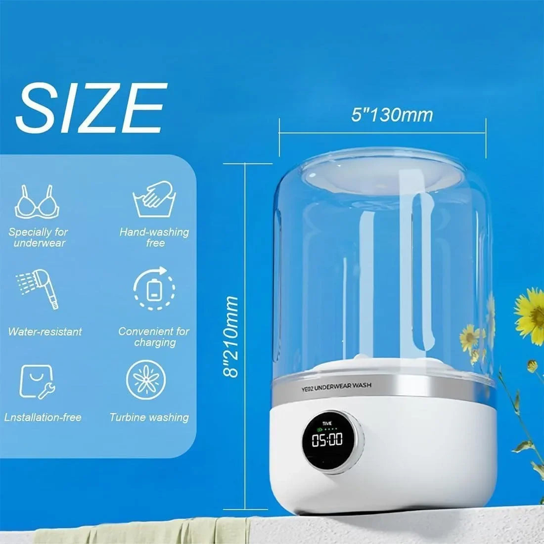 1L Mini Rechargeable Washing Machine Underwear Travel Portable Small Socks Washing Machine Dehydratable Portable Laundry Bucket