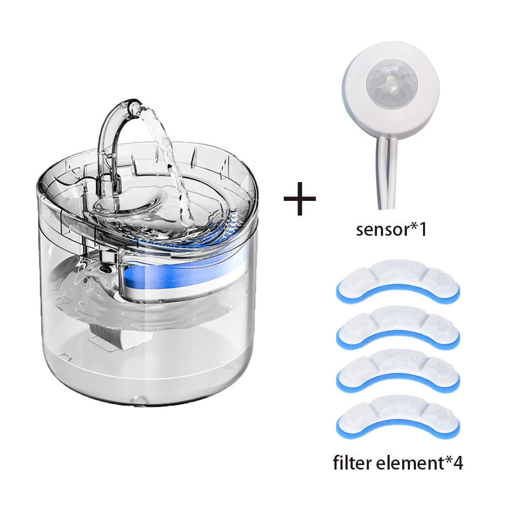 Automatic Cat Dog Water 2L Fountain With Faucet Dog Water Dispenser Transparent Filter Drinker Pet Sensor Drinking Feeder