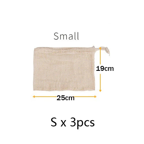 3pcs Reusable Cotton Mesh Produce Shopping Bags Washable Eco Premium Net mesh Bags for Veggie Fruit Vegetable Grocery Storage