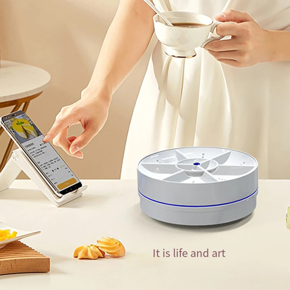 Mini Turbo Dishwasher Portable Ultrasonic Dish Washer USB Chargeable Vegetable Washing Machine Household Sink Dishwasher Device