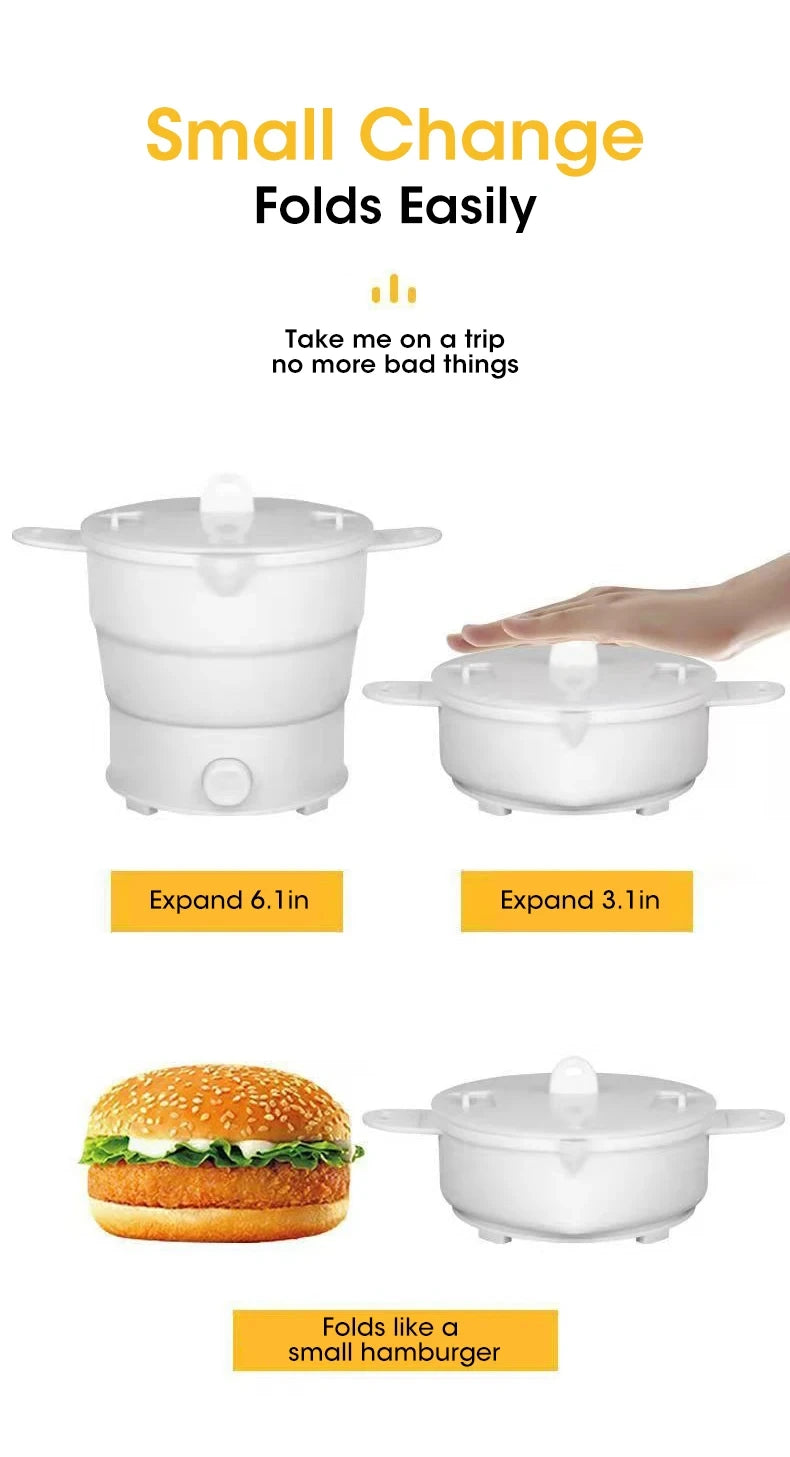 HOMEFISH Foldable Silicone Electric Pot Portable Multi-Purpose Hot Water Boiler for Travel 110/220V Kettle Ideal for Camping