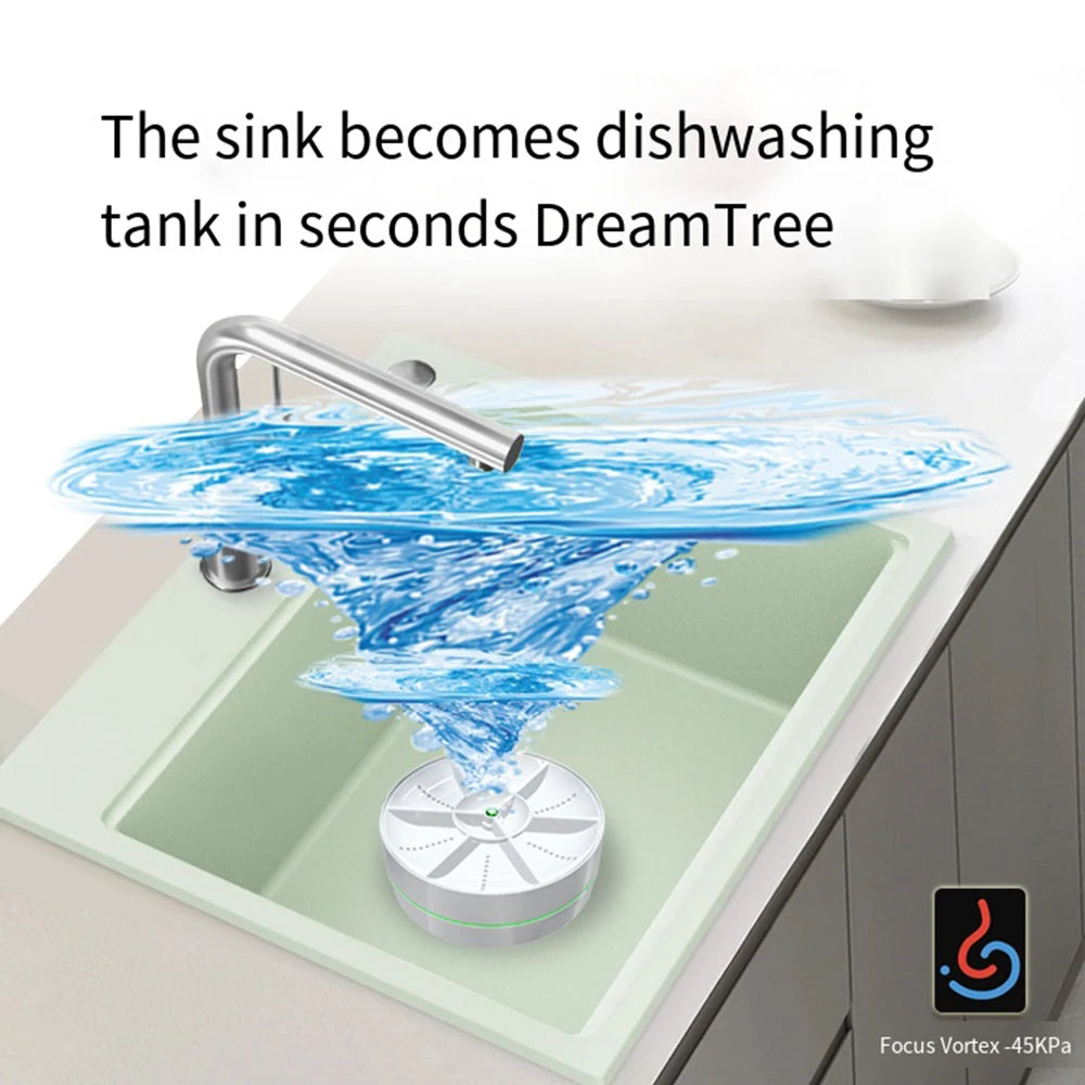 Mini Turbo Dishwasher Portable Ultrasonic Dish Washer USB Chargeable Vegetable Washing Machine Household Sink Dishwasher Device