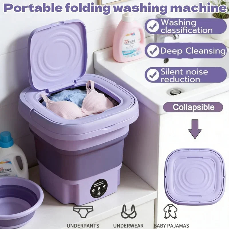New Folding Portable Washing Machine Big Capacity with Spin Dryer Bucket for Clothes Travel Home Underwear Socks Mini Washer