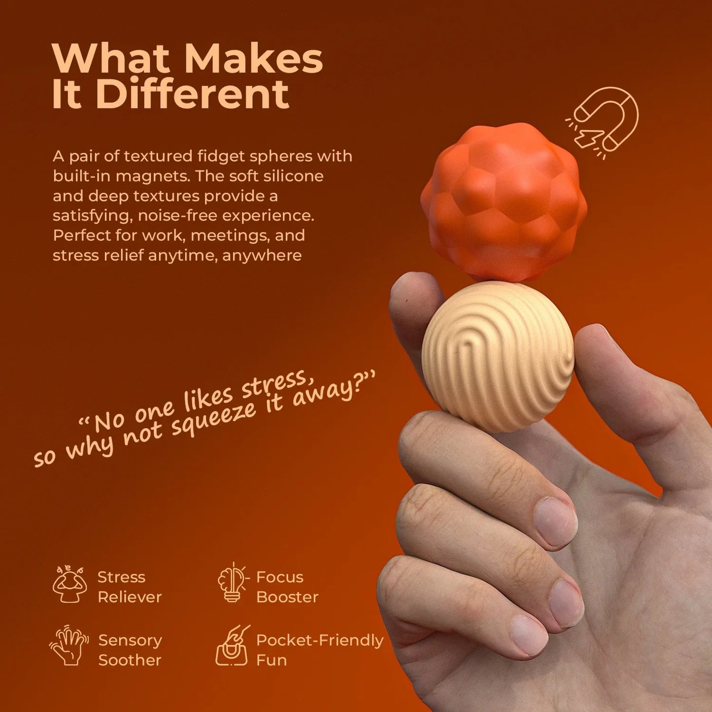 Silicone Magnetic Sensory Balls Fidget Toy Worry Balls Autism Calming Fidgeting Toy Kid Adults Anxiety Relief Stress Sensory Toy