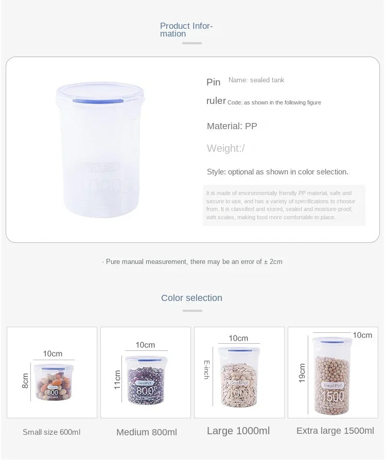 1-4PCS Sealed Jars With Scale Grain Crisper Kitchen Refrigerator Organize Sealed Container Clear Jar Spice Sugar Storage Boxes