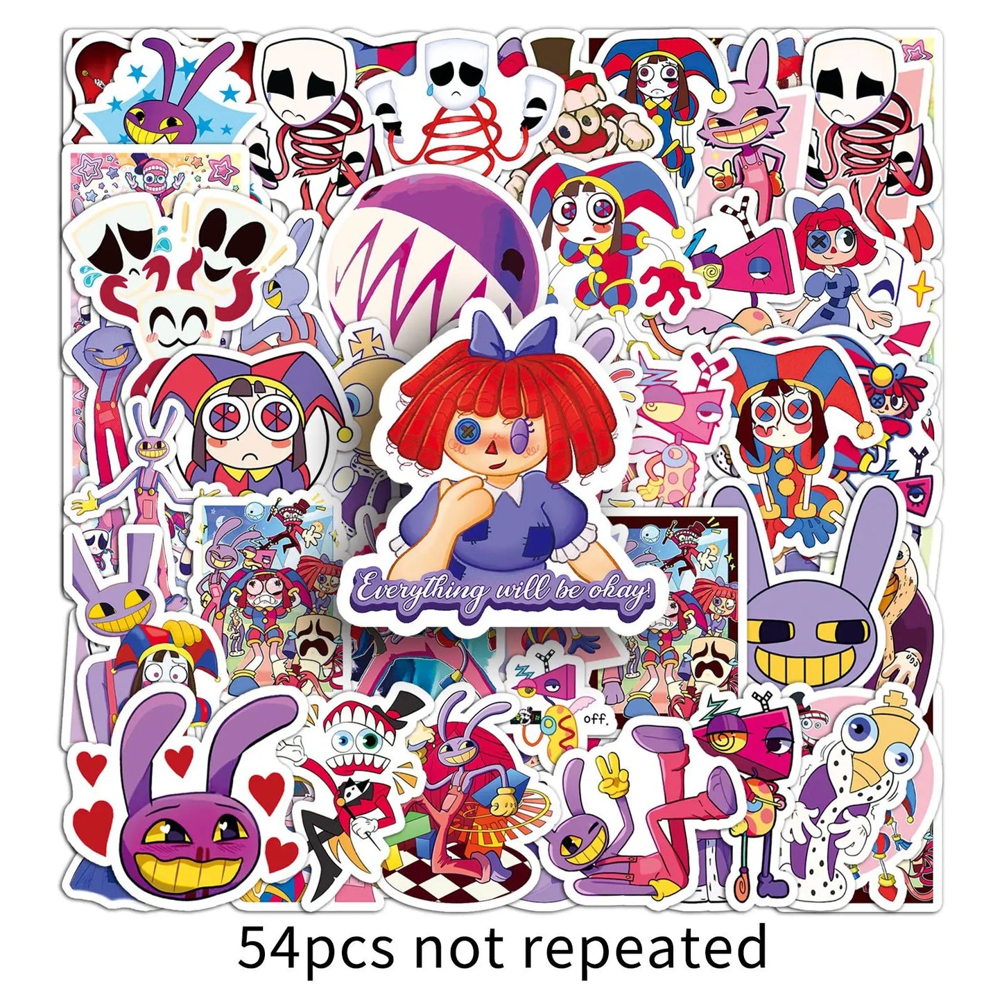 54 PCS The Amazing Digital Circus Sticker Cartoon Skateboard Water Cup Decoration Graffiti Sticker Children’s Toy Birthday Gift
